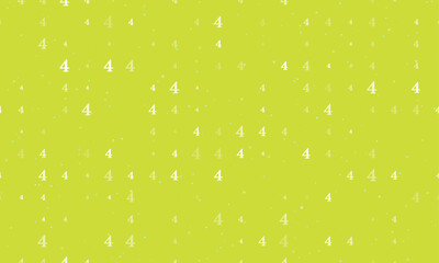 Poster - Seamless background pattern of evenly spaced white number four symbols of different sizes and opacity. Vector illustration on lime background with stars