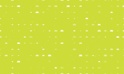 Poster - Seamless background pattern of evenly spaced white sofa symbols of different sizes and opacity. Vector illustration on lime background with stars