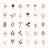 Fototapeta  - A collection of minimalist vector logos, timeless whimsical logos for florist shop, simple shapes and lines, white background