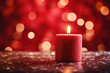 © Tida - Burning red candle on bokeh background. Christmas decoration.