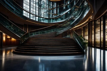 Wall Mural - staircase to empty lobby.