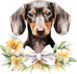Aufkleber - Dachshund portrait watercolour illustration created with Generative AI technology