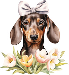 Aufkleber - Dachshund portrait watercolour illustration created with Generative AI technology