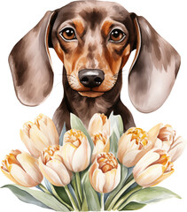 Aufkleber - Dachshund portrait watercolour illustration created with Generative AI technology