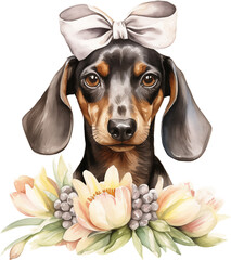 Aufkleber - Dachshund portrait watercolour illustration created with Generative AI technology