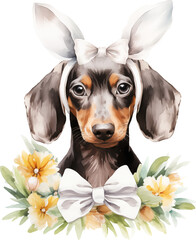 Aufkleber - Dachshund portrait watercolour illustration created with Generative AI technology