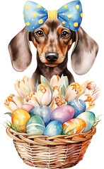 Aufkleber - Dachshund portrait watercolour illustration created with Generative AI technology