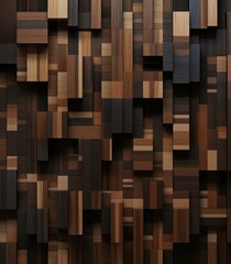 Sticker - A dark brown wall with symmetrical wooden textures and dark wood accents. Generative AI.