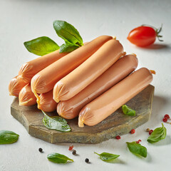 Wall Mural - Fresh boiled sausages on white background