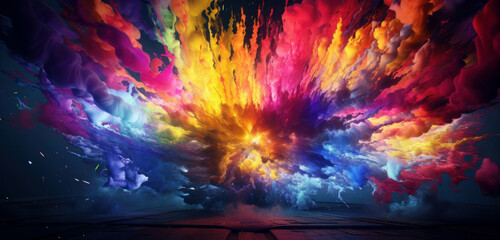 Wall Mural - Explosion of colored powder isolated on black background.