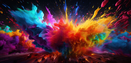 Wall Mural - explosion of colored powder isolated on black background.