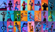 © master1305 - Collage. Athletic young people training, practicing different kind of sports over multicolored background in neon light. Concept of professional sport, competition, championship, action