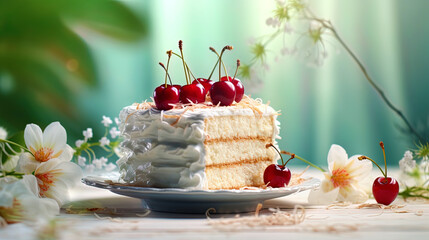 Wall Mural - Light coconut cake with cocktail cherries