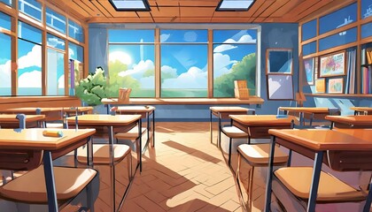 Wall Mural - classroom day 2d anime background illustration