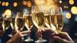 Christmas celebration. New Year party. Champagne and toast. New year toast. people toasting with champagne.