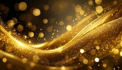 Wall Mural - abstract luxury swirling gold background with gold particle christmas golden light shine particles bokeh on dark background gold foil texture realistic ai generated image