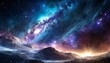 epic concept art of a photo realistic outer space landscape with waves of energy light and a cinematic background of stars galaxies and the universe
