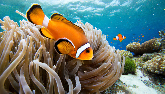 amphiprion ocellaris clown fish and anemone in the sea