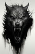 angry wolf black and white scary halloween design