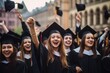© Sarbinaz Mustafina - Students celebrate finishing their studies and receiving their diploma. High school graduation. Generative AI