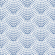 Wavy seamless pattern with geometrical fish scale layout. Blue watercolor painted drops on a white background. Fan shaped seigaiha pattern 