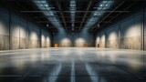 Fototapeta Perspektywa 3d - Expansive Minimalist Warehouse, Reflective Floor - AI Generated