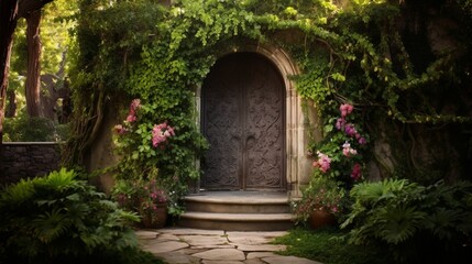  A Passover door framed by lush greenery, blending nature's beauty with the spirit of the holiday