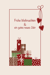 Canvas Print - Frohe Weihnachten und ein gutes neues Jahr - Schriftzug in deutscher Sprache.  Grußkarte mit bunten Geschenkpäckchen.