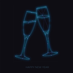 Illustration minimalist of Two Glasses of champagne Technology Happy new Year