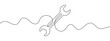 Continuous editable line drawing of wrench. Single line wrench icon.