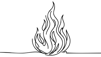 Wall Mural - Continuous line fire, flame one line drawing isolated vector fire illustration