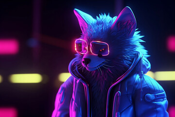 2077 neon lonewolf furry portrait