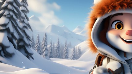 Wall Mural - cartoon snow sking cinematic wallpaper