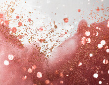 Rose Gold And White Sparkle Background With Paint Splatter