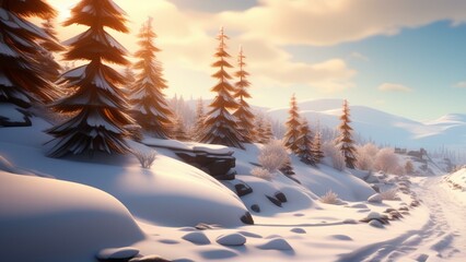 Wall Mural - cartoon snow sking cinematic wallpaper