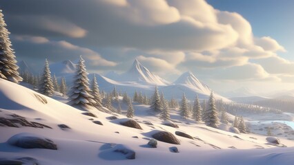 Wall Mural - cartoon snow sking cinematic wallpaper