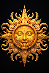 Wall Mural - funny design of a happy yellow-orange sun with a laughing face