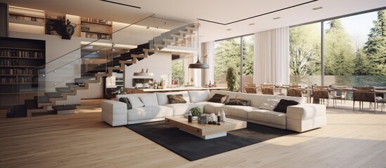 Wall Mural - Luxurious duplex apartment with an open living room layout.