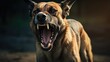 Angry Belgian Malinois Shepherd Dog Growling with Dangerous Teeth, Threatening Protection