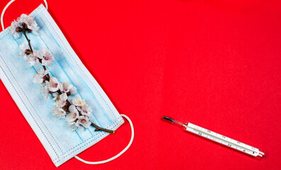 Medical instruments on a red background, doctor tools for treating people from illness