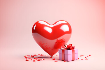 Wall Mural - heart shaped gift box with ribbon