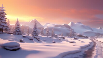 Wall Mural - cartoon snow sking cinematic wallpaper