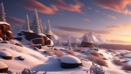 Wall Mural - cartoon snow sking cinematic wallpaper