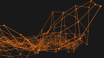 Poster - Orange technological structure from connections of points and lines into a grid.