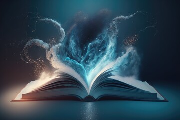 Wall Mural - Open book with magical dust floating over it. Magical book, wisdom, fairytale