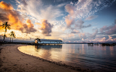 the view of the port douglas sugar wharf in the dusk