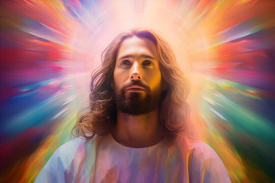 portrait of jesus with heaven light
