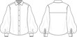 Women puff sleeve blouse style blouse flat sketch vector illustration front and back view technical drawing apparel template. CAD mockup.