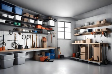 Wall Mural - A minimalist garage with a clean floor and organized storage.