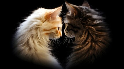 Portrait of two cats forming a heart, background image, generative AI